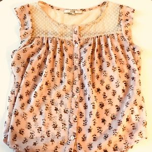 Pale Pink Short Sleeve Floral Top with Lace